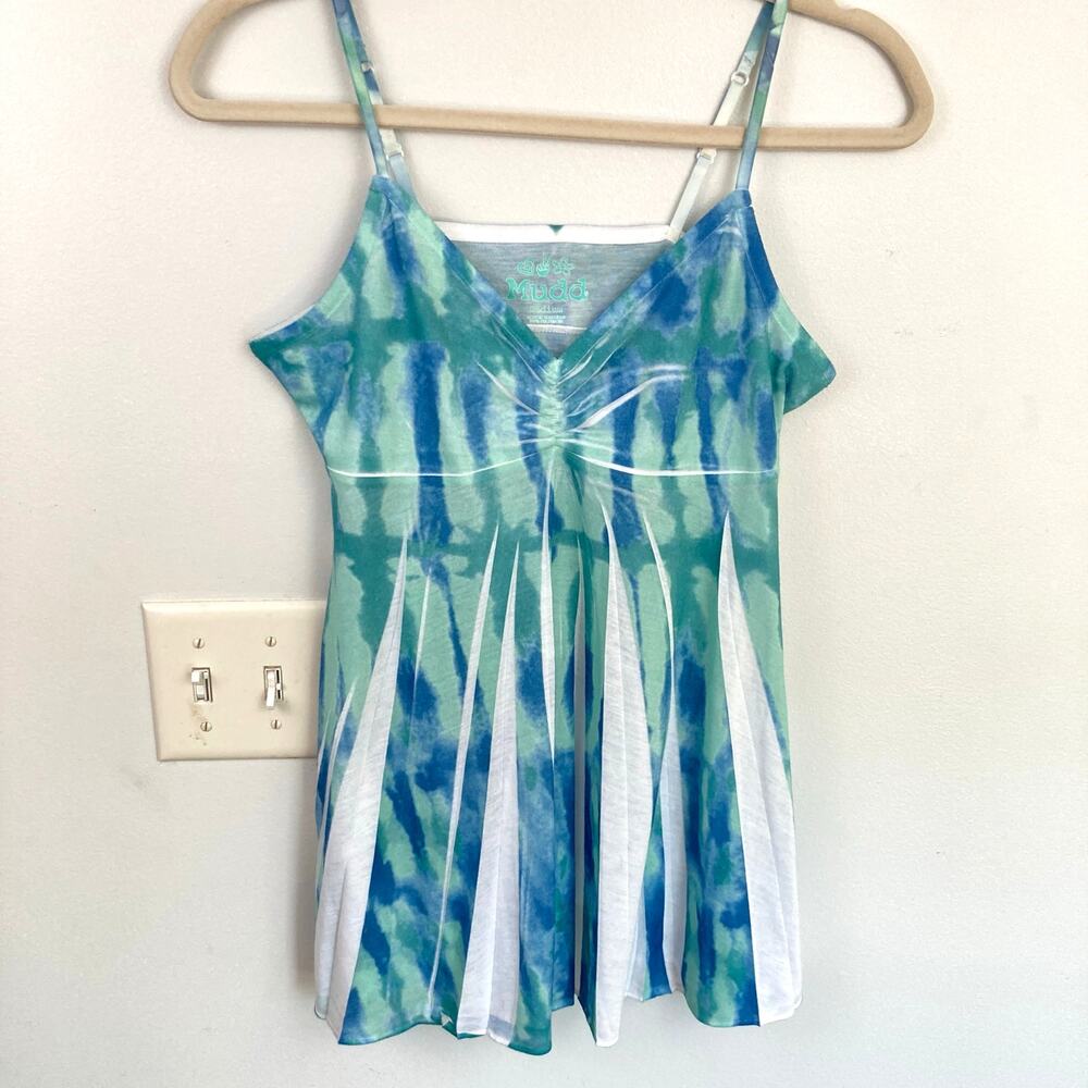 Mudd Juniors M Blue Green Tie Dye Y2K Babydoll Cami Tank Top Fairy Hippie Artsy